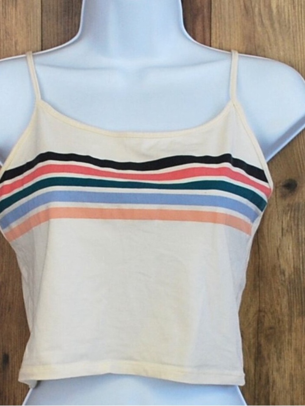 Women’s Cream Striped Spaghetti-Strap Crop Camisole
